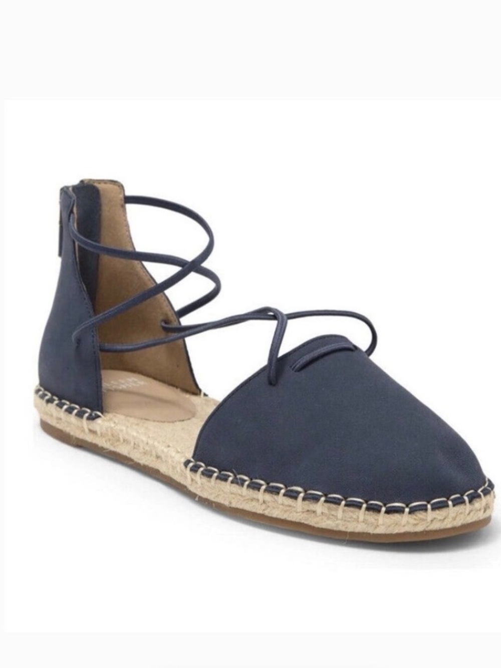 EILEEN FISHER Lace Women’s 7 Navy Blue Espadrille Flats Suede Old Money Casual